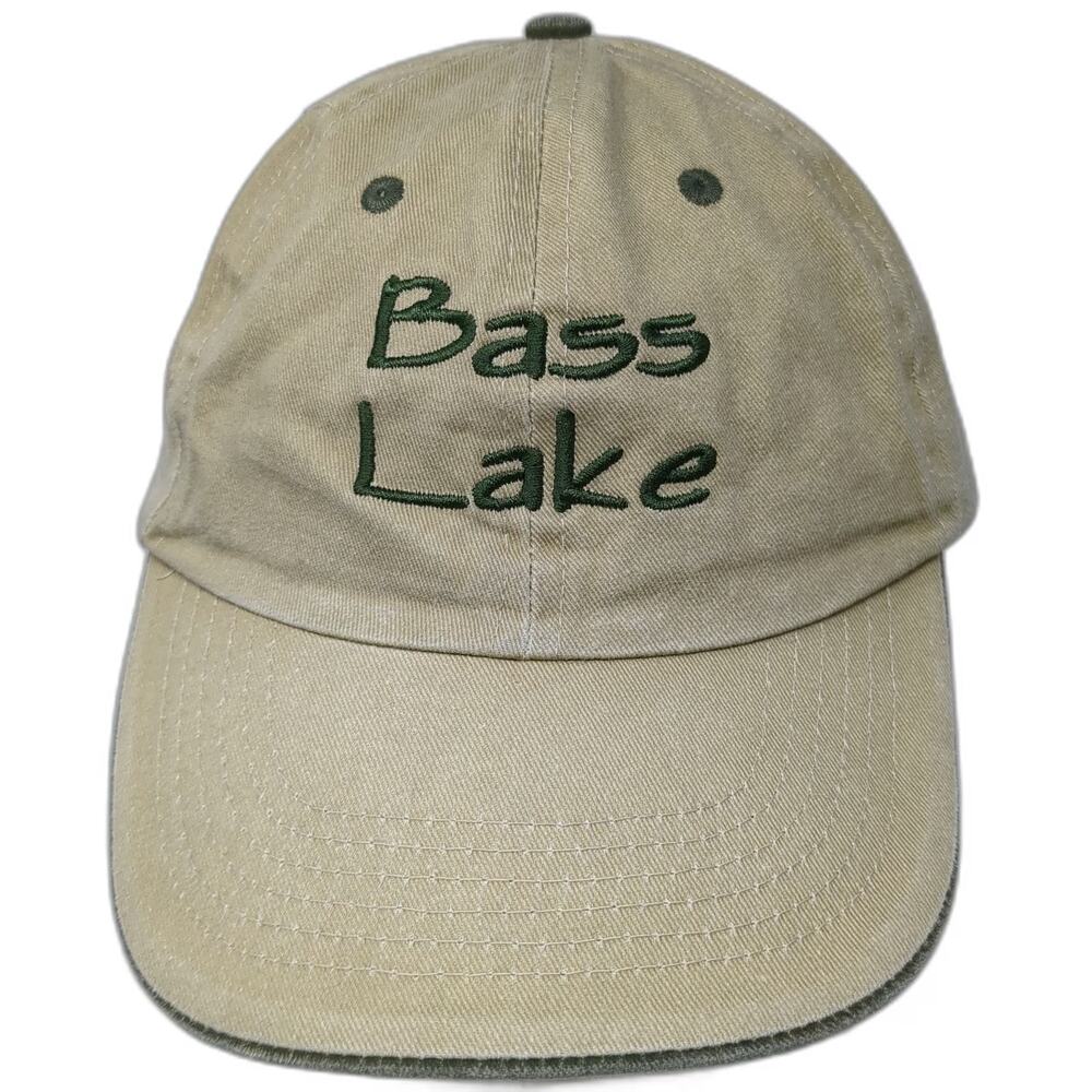 J Hats Baseball Cap Beige Green One Size Strapback Embroidered Bass Lake Hat